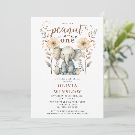 リトルウォーター・カラー・エレファント1歳の誕生日 招待状 (スタンド正面)