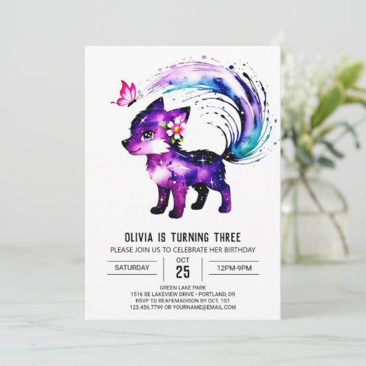 リトルウッドランドウルフデジタルガール誕生日 招待状 (スタンド正面)