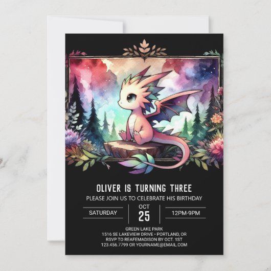 リトルウッドランドドラゴン誕生日 招待状 (正面)