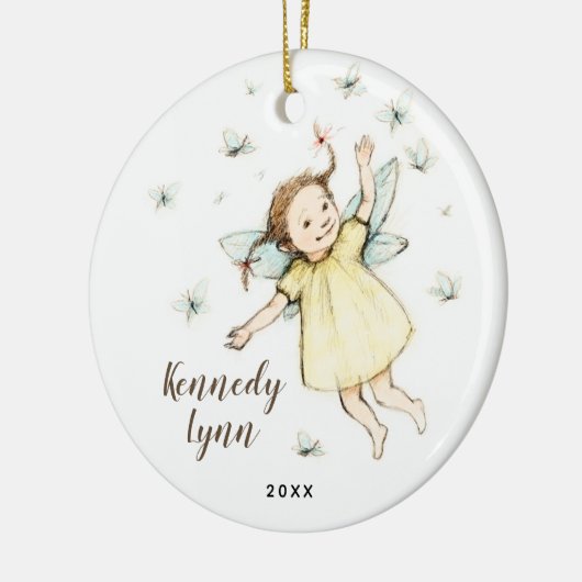 リトルウッドランドパーソナライズされた妖精の女の子の名前 セラミックオーナメント (左)
