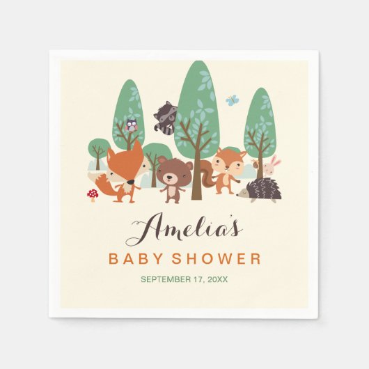 リトルウッドランド友人赤ちゃんシャワーナプキン スタンダードカクテルナプキン (正面)