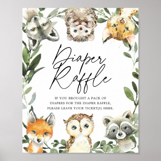 リトルウッドランド赤ちゃんシャワーおむつラッフルサイン ポスター (正面)