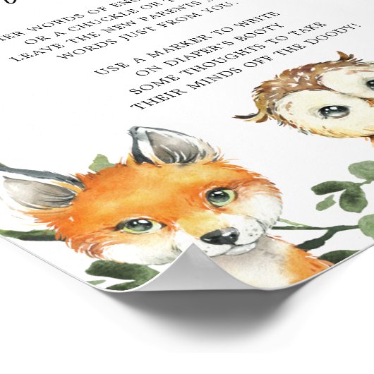 リトルウッドランド赤ちゃんシャワーおむつ思考サイン ポスター (角)