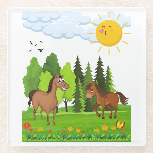 リトルウマデザイン 子供へ ガラスコースター (正面)