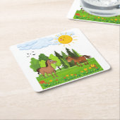 リトルウマデザイン 子供へ スクエアペーパーコースター (アングル)