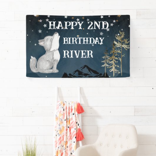 リトルウルフをテーマにしたハッピーバースデーパーティー 横断幕 (インサイチュ)