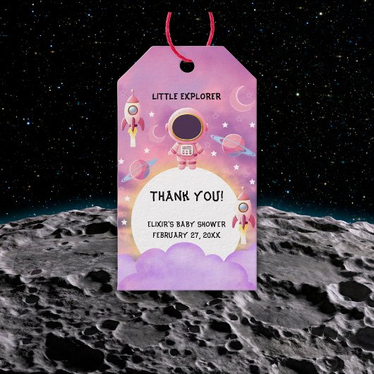 リトルエクスプローモダンラーパープルベビーシャワー ギフトタグ