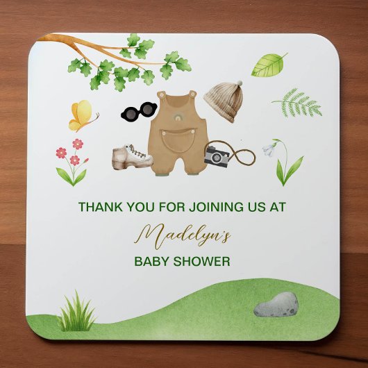 リトルエクスプローラーウッドランドフォレストハイキングベビーシャワー スクエアシール