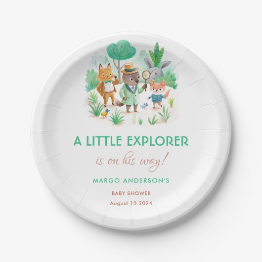 リトルエクスプローラーフォレスト探偵少年の赤ちゃんシャワー ペーパープレート (正面)
