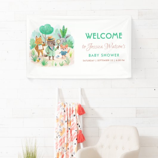 リトルエクスプローラーフォレスト探偵少年の赤ちゃんシャワー 横断幕 (インサイチュ)