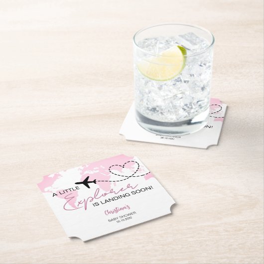 リトルエクスプローラーワールドマップピンク赤ちゃんシャワー ペーパーコースター (インサイチュ)