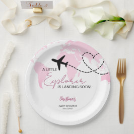 リトルエクスプローラーワールドマップピンク赤ちゃんシャワー ペーパープレート