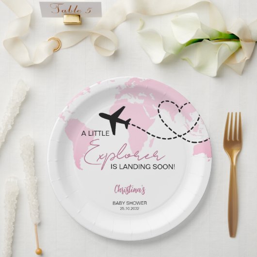 リトルエクスプローラーワールドマップピンク赤ちゃんシャワー ペーパープレート (ウェディング)