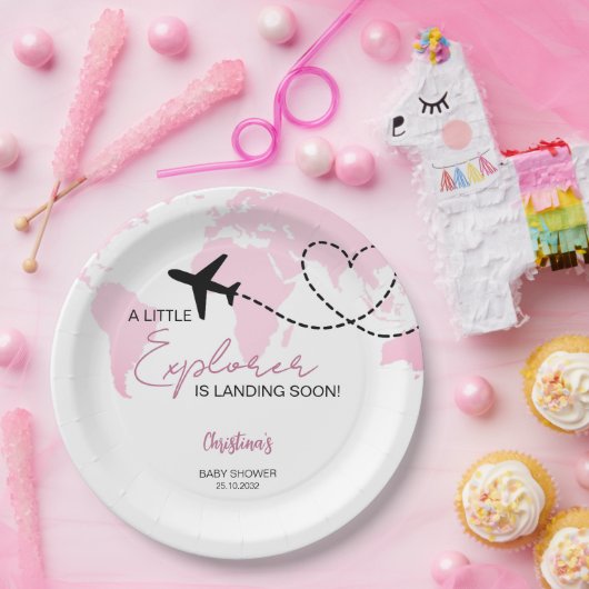 リトルエクスプローラーワールドマップピンク赤ちゃんシャワー ペーパープレート (パーティー)