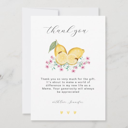 リトルエレガントかわいこちゃんレモン柑橘系ベビーシャワー サンキューカード (正面)