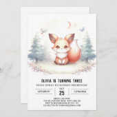 リトルエレガントキツネ誕生日デジタル 招待状 (正面/裏面)