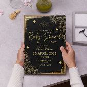 リトルエレガントキングの金ゴールドとブラックベビーシャワー 招待状