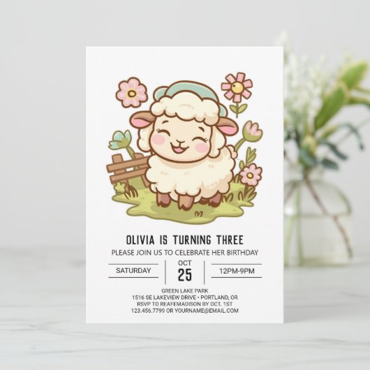 リトルエレガントシープデジタル誕生日 招待状 (スタンド正面)