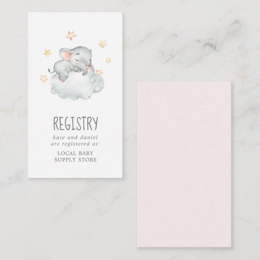 リトルエレファントガールベビーシャワーギフトレジストリ エンクロージャーカード (正面/裏面)