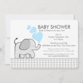 リトルエレファントギンガムとブルーベビーシャワー 招待状 (正面)