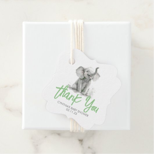リトルエレファントグリーングレー赤ちゃんシャワーありがとう フェイバータグ (インサイチュ)