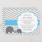リトルエレファントシェブロン編集可能カラーベビーシャワー 招待状 (正面/裏面)