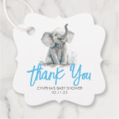 リトルエレファントブルーグレー赤ちゃんシャワーありがとう フェイバータグ (正面)