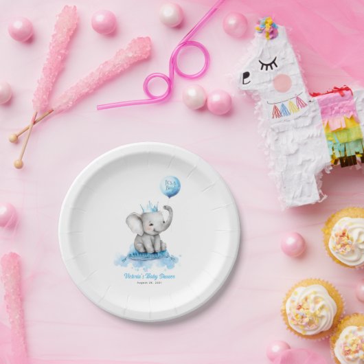 リトルエレファントプリンスキュートブルーベビーシャワー ペーパープレート (パーティー)