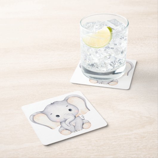 リトルエレファントベビーシャワースクエア スクエアペーパーコースター (インサイチュ)