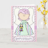 リトルエンジェルガール誕生日グリーティング カード (黄色い花)