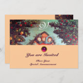 リトルエンジェルス モノグラム ブライト アンティーク ブルー ピンク 招待状 (正面/裏面)