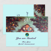 リトルエンジェルス モノグラム ブライト アンティーク ブルー レッド 招待状 (正面/裏面)