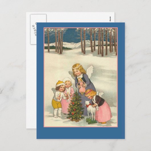 リトルエンジェルズインスノーホリディグリーティングカード シーズンポストカード (正面/裏面)