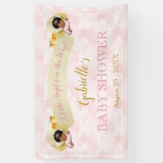 リトルエンジェルピンク金ゴールドアフリカンアメリカン・ガール 横断幕 (縦)