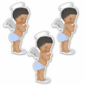 リトルエンジェル男の赤ちゃんライトブルーシルバーウイングハロー シール (正面)