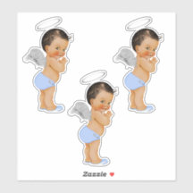 リトルエンジェル男の赤ちゃんライトブルーシルバーウイングハロー