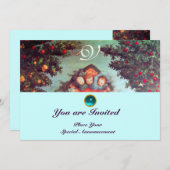 リトルエンジェル モノグラム 明るいアンティークブルー 赤 招待状 (正面/裏面)