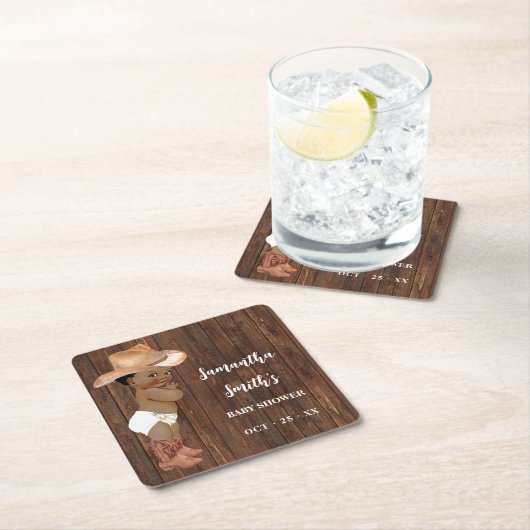 リトルオウムカウボーイウェスタンベビーシャワーパーティーデコール スクエアペーパーコースター (インサイチュ)