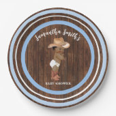 リトルオウムベビーカウボーイウェスタンブルーベビーシャワー ペーパープレート (正面)