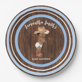 リトルオウムベビーカウボーイウェスタンブルーベビーシャワー ペーパープレート
