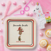 リトルオウムベビー消防士ベビーシャワークリームレッド ペーパープレート (パーティー)