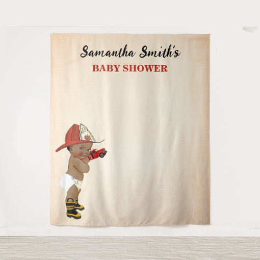 リトルオウムベビー消防士ベビーシャワー背景 タペストリー (正面)
