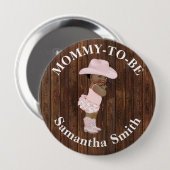 リトルオウム女性のカーボーイウェスタンベイビーシャワーママになる 缶バッジ (正面&裏面)