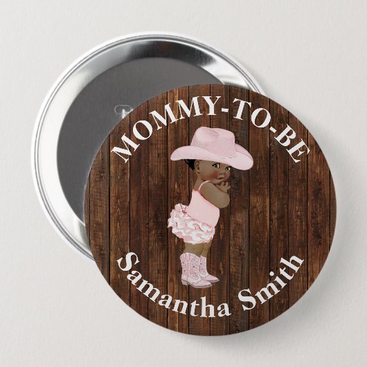リトルオウム女性のカーボーイウェスタンベイビーシャワーママになる 缶バッジ (正面&裏面)
