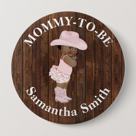 リトルオウム女性のカーボーイウェスタンベイビーシャワーママになる 缶バッジ (正面)