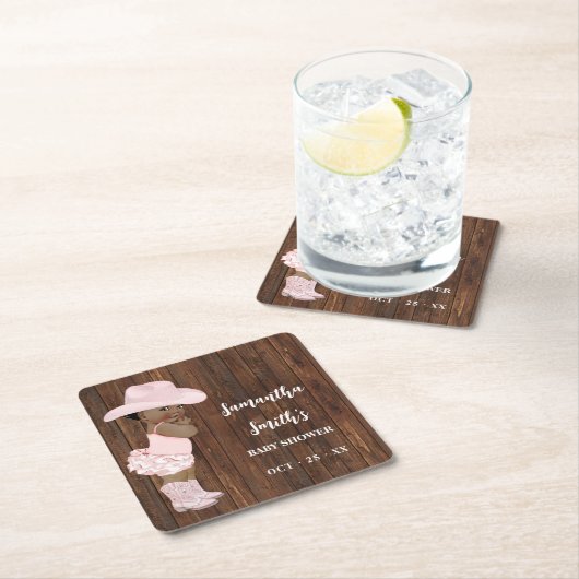 リトルオウム女性のカーボーイウェスタンベビーシャワーパーティーデコール スクエアペーパーコースター (インサイチュ)