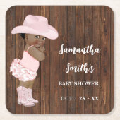 リトルオウム女性のカーボーイウェスタンベビーシャワーパーティーデコール スクエアペーパーコースター (正面)