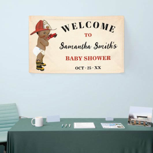 リトルオウム消防士ウェルカムベビーシャワーバナー 横断幕 (トレードショー)