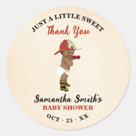 リトルオウム消防士赤ちゃんシャワーありがとう ラウンドシール