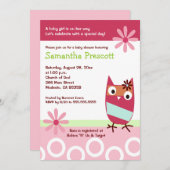 リトルオウル ベビーシャワー 招待状 女の子 5x7 (正面/裏面)